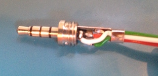 Four wires soldered onto mini-jack