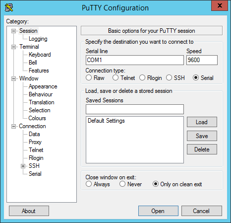 How to connect to COM1 in PuTTY