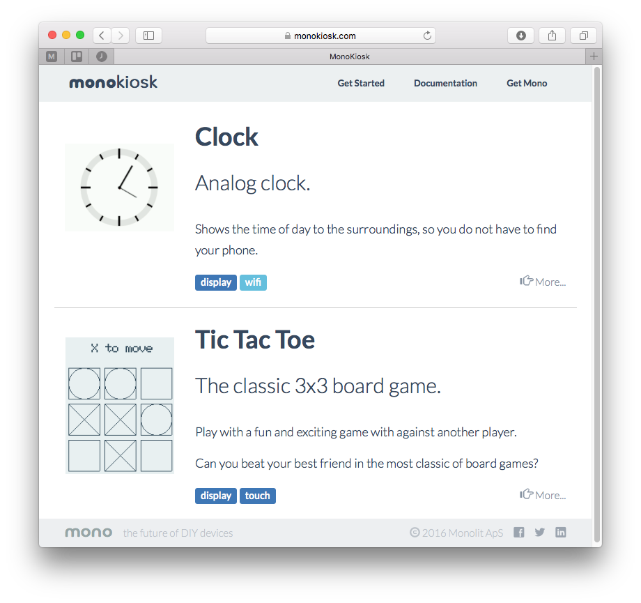 Mono Kiosk landing page